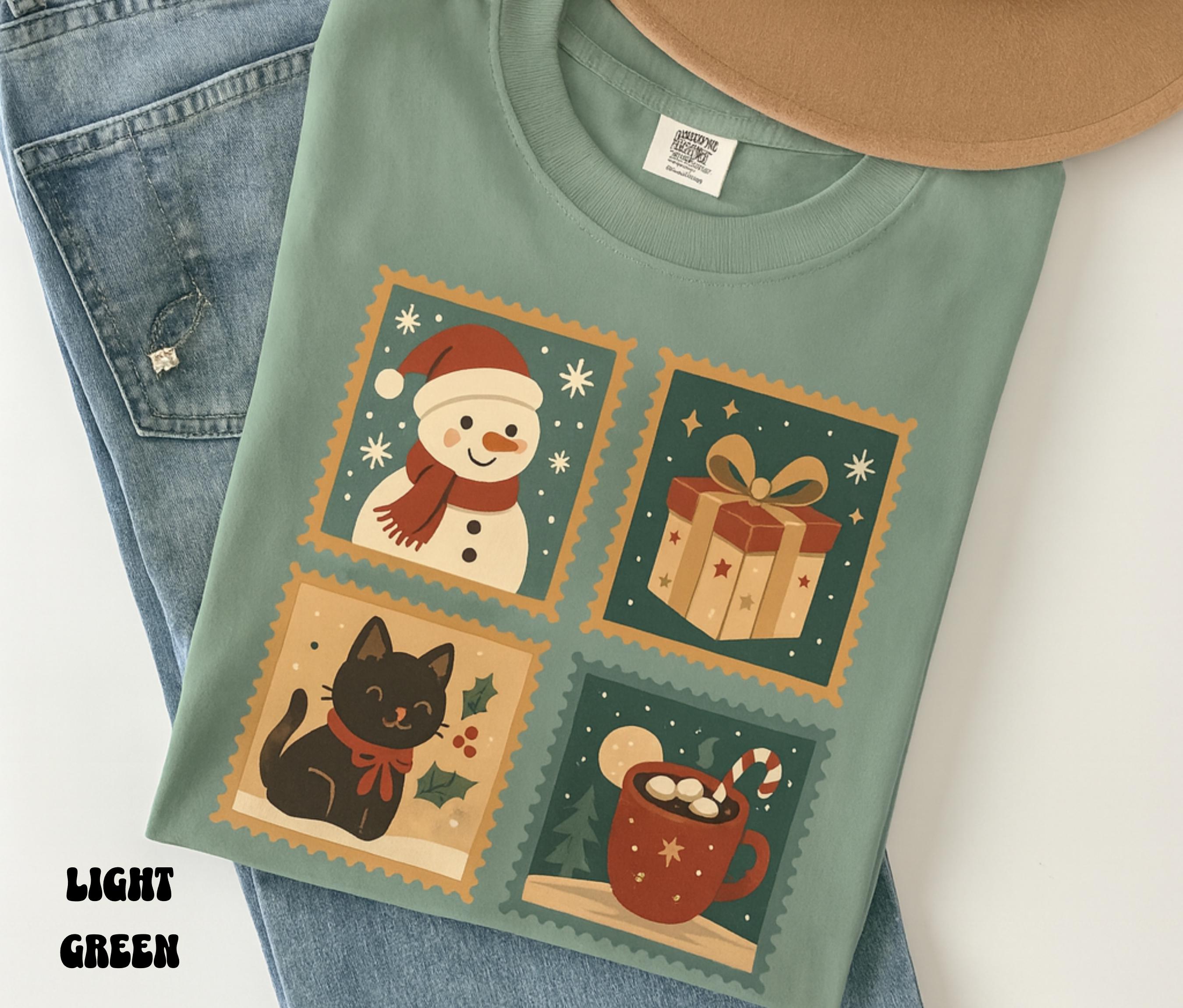 Vintage Christmas Stamps Shirt | Festive Holiday Cat Lover Gift